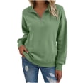 thumbnail image 1 of 1/4 Zip Pullover Women Solid Color Casual Zipper Pullover Tops Long Sleeve Lightweight Sweatshirts Loose Fit (L, Green), 1 of 7