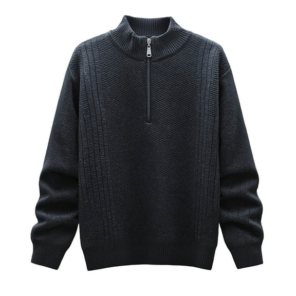1/4 Zip Sweaters for Men Long Sleeve High Neck Knit Fleece Lined Heavyweight Solid Pullover Sweatshirt Jacket (3XL, Black)