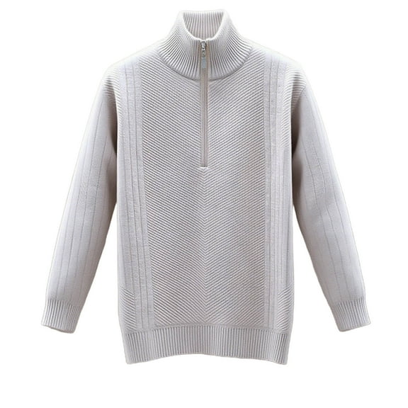 1/4 Zip Sweaters for Men Long Sleeve High Neck Knit Fleece Lined Heavyweight Solid Pullover Sweatshirt Jacket (M, Beige)