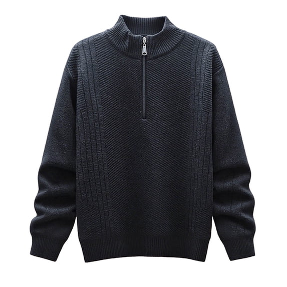 1/4 Zip Sweaters for Men Long Sleeve High Neck Knit Fleece Lined Heavyweight Solid Pullover Sweatshirt Jacket (XL, Black)