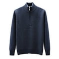 thumbnail image 1 of 1/4 Zip Sweaters for Men Long Sleeve High Neck Knit Fleece Lined Heavyweight Solid Pullover Sweatshirt Jacket (XL, Dark Blue), 1 of 5