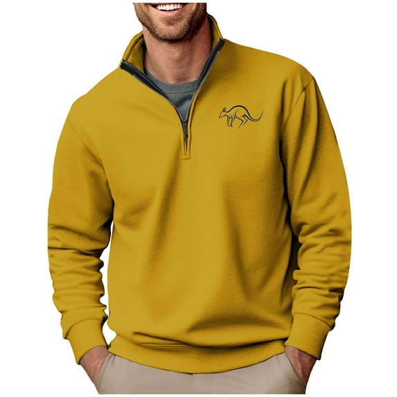 1/4 Zip Sweatshirts Mens,Men Kangaroos Printed Half Zip Sweat Shirts Polos Shirts Pullover Vintage Long Sleeve Tops Stand Collar Sweaters for Fall Winter M-3XL