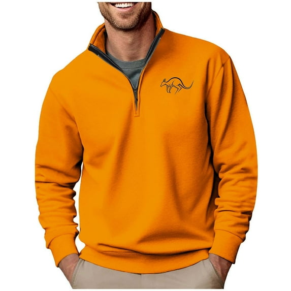 1/4 Zip Sweatshirts Mens,Men Kangaroos Printed Half Zip Sweat Shirts Polos Shirts Pullover Vintage Long Sleeve Tops Stand Collar Sweaters for Fall Winter M-3XL