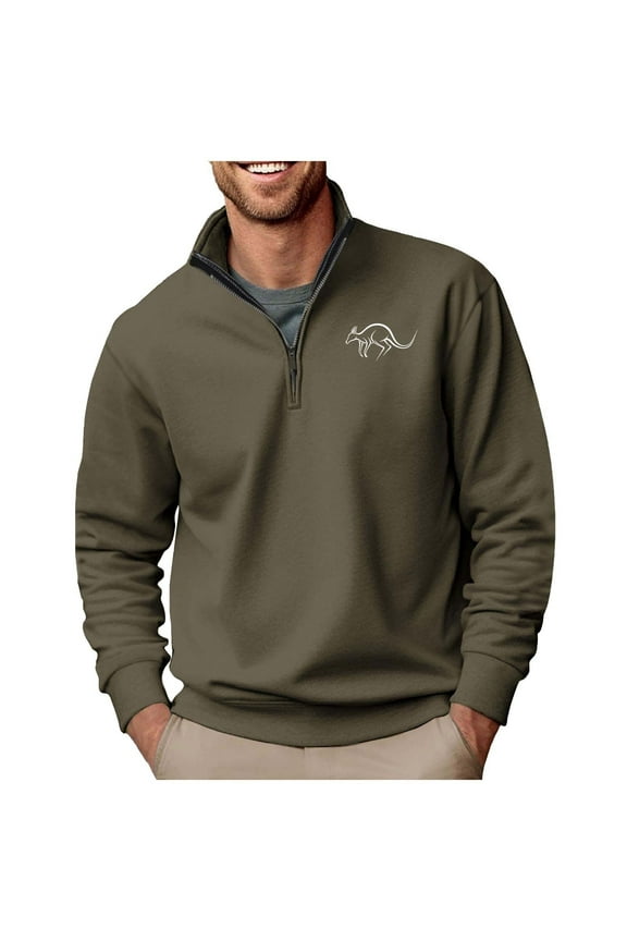 1/4 Zip Sweatshirts Mens,Men Kangaroos Printed Half Zip Sweat Shirts Polos Shirts Pullover Vintage Long Sleeve Tops Stand Collar Sweaters for Fall Winter M-3XL