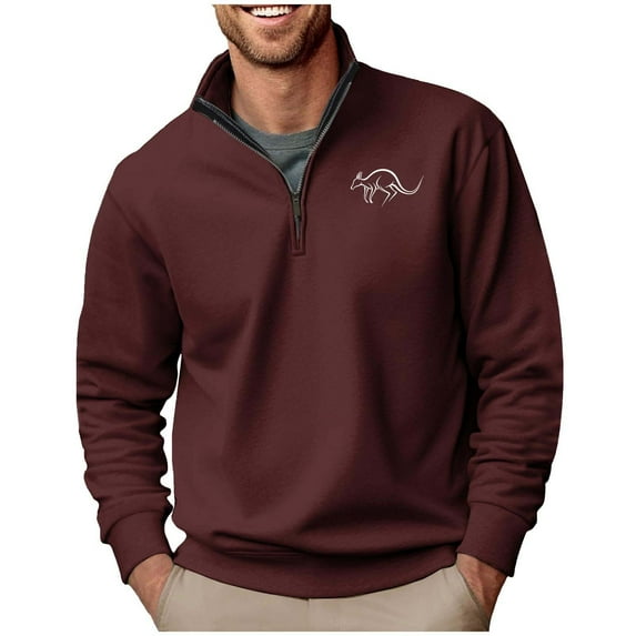 1/4 Zip Sweatshirts Mens,Men Kangaroos Printed Half Zip Sweat Shirts Polos Shirts Pullover Vintage Long Sleeve Tops Stand Collar Sweaters for Fall Winter M-3XL