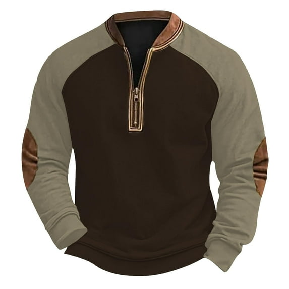 1/4 Zip Sweatshirts Mens,Sweatshirts for Men Color Block Half Zip Sweatshirts Work Tactical Pullover Vintage Long Sleeve Tops Stand Collar Sweaters for Fall Winter