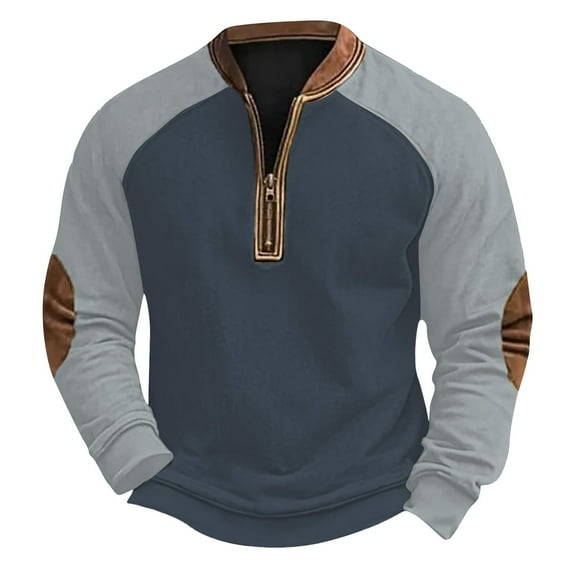 1/4 Zip Sweatshirts Mens,Sweatshirts for Men Color Block Half Zip Sweatshirts Work Tactical Pullover Vintage Long Sleeve Tops Stand Collar Sweaters for Fall Winter