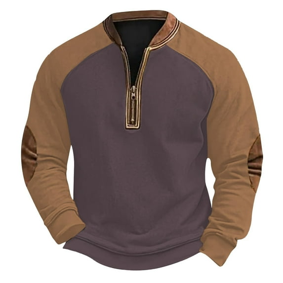 1/4 Zip Sweatshirts Mens,Sweatshirts for Men Color Block Half Zip Sweatshirts Work Tactical Pullover Vintage Long Sleeve Tops Stand Collar Sweaters for Fall Winter