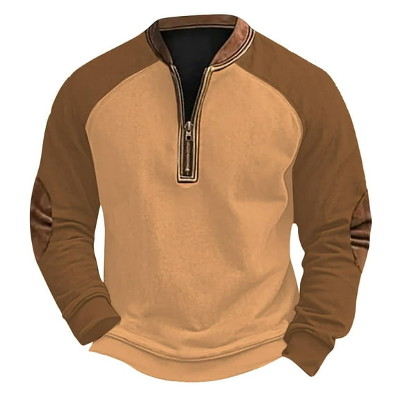 1/4 Zip Sweatshirts Mens,Sweatshirts for Men Color Block Half Zip Sweatshirts Work Tactical Pullover Vintage Long Sleeve Tops Stand Collar Sweaters for Fall Winter