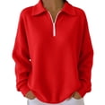 thumbnail image 1 of 1/4 Zip Waffle Pullover Women Sweatshirts Lapel Collar Drop Shoulder Baggy Long Sleeve Solid Color Casual Tops (XL, Red), 1 of 7