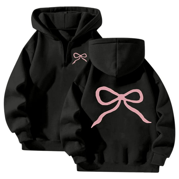 1/4 Zipper Oversized Sweatshirts for Women Pink Bow Hoodies Cute Preepy Graphic Sweatshirts Y2K Tops 2025 Pullover Fashion (Black, S)
