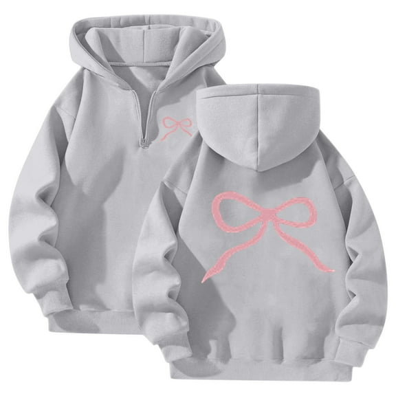 1/4 Zipper Oversized Sweatshirts for Women Fleece Pink Bow Hoodies Cute Preepy Graphic Sweatshirts Y2K Tops 2025 Pullover Fashion (Grey, M)