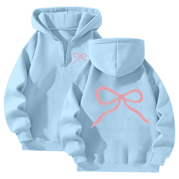 1/4 Zipper Oversized Sweatshirts for Women Pink Bow Hoodies Cute Preepy Graphic Sweatshirts Y2K Tops 2025 Pullover Fashion (Light Blue, XXXL)