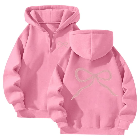 1/4 Zipper Oversized Sweatshirts for Women Fleece Pink Bow Hoodies Cute Preepy Graphic Sweatshirts Y2K Tops 2025 Pullover Fashion (Pink, M)