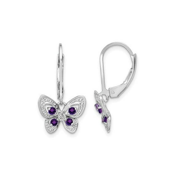 1/4 carat (Ctw) Amethyst Butterfly Leverback Earrings in Sterling Silver for Women