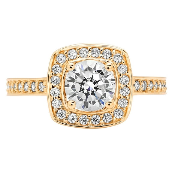 1.4 ct Brilliant Round Cut Genuine Cultured Diamond VS1-VS2 J-K 14K Yellow Gold Halo Promise Wedding Statement Engagement Designer Ring size 7
