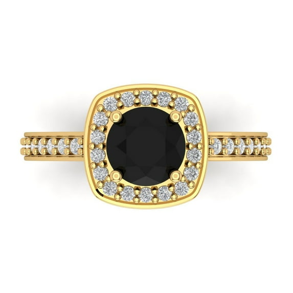 Halo Engagement Ring for Women - 1.335ct Natural Onyx in 14K Yellow Gold Promise Ring