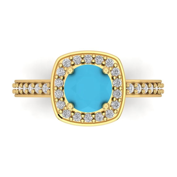 Halo Engagement Ring for Women - 1.335ct Simulated Turquoise in 14K Yellow Gold Promise Ring