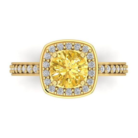 Halo Engagement Ring for Women - 1.335ct Simulated Yellow Diamond in 14K Yellow Gold Promise Ring