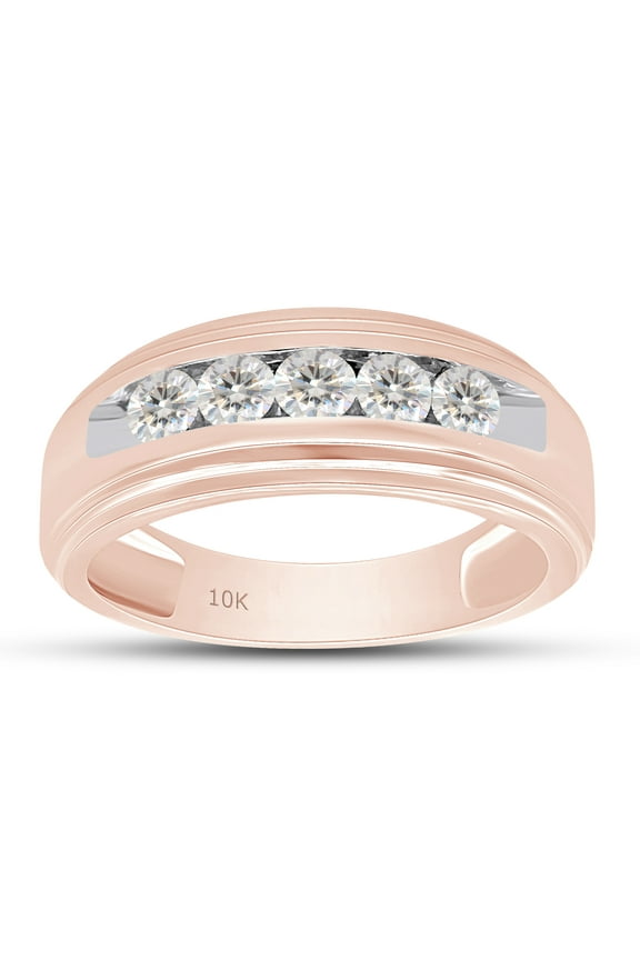 0.25CT Round Moissanite Diamond Channel Set Men's Anniversary Wedding Band Ring 10K Rose Gold-8