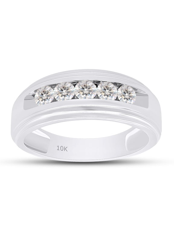 0.25CT Round Moissanite Diamond Channel Set Men's Anniversary Wedding Band Ring 10K White Gold-13.5