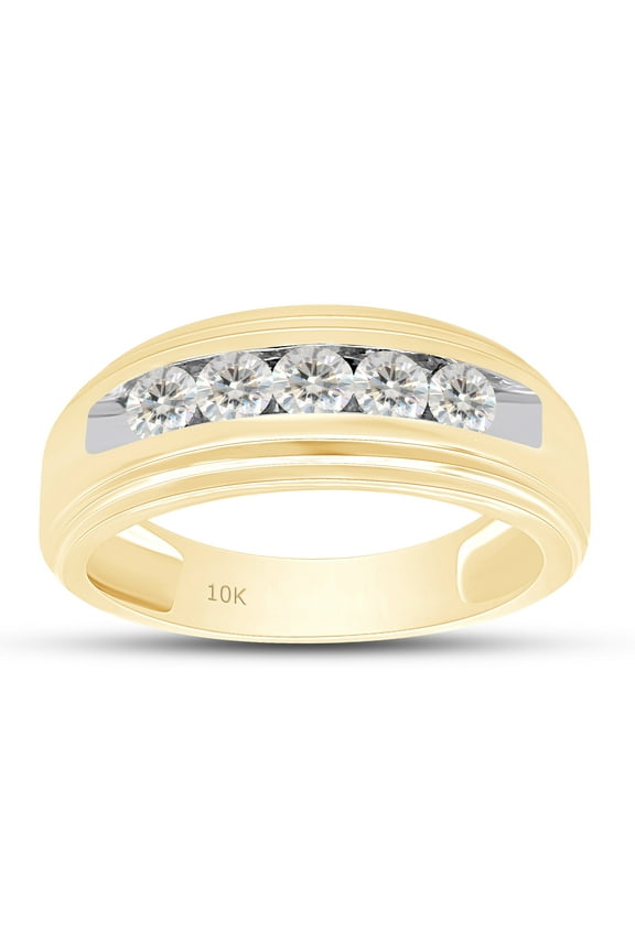 0.25CT Round Moissanite Diamond Channel Set Men's Anniversary Wedding Band Ring 10K Yellow Gold-9