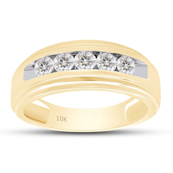 AFFY 0.25CT Round Moissanite Diamond Channel Set Men's Anniversary Wedding Band Ring 10K Yellow Gold-11