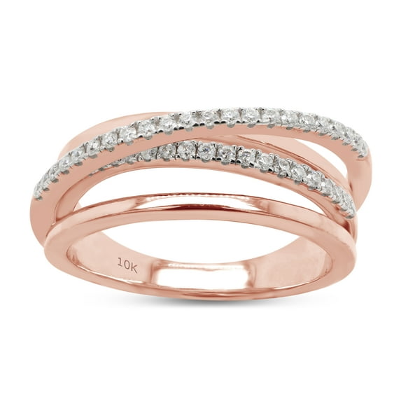 1/4 ct. t.w Round Cut Lab Created Moissanite Diamond Crossover Statement Ring Wedding Bands for Women In 10K Solid Rose Gold (G-H Color, VVS1 Clarity, 0.25 Cttw)-9.5