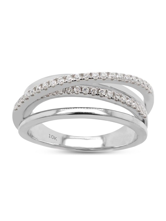 1/4 ct. t.w Round Cut Lab Created Moissanite Diamond Crossover Statement Ring Wedding Bands for Women In 10K Solid White Gold (G-H Color, VVS1 Clarity, 0.25 Cttw)-8.5