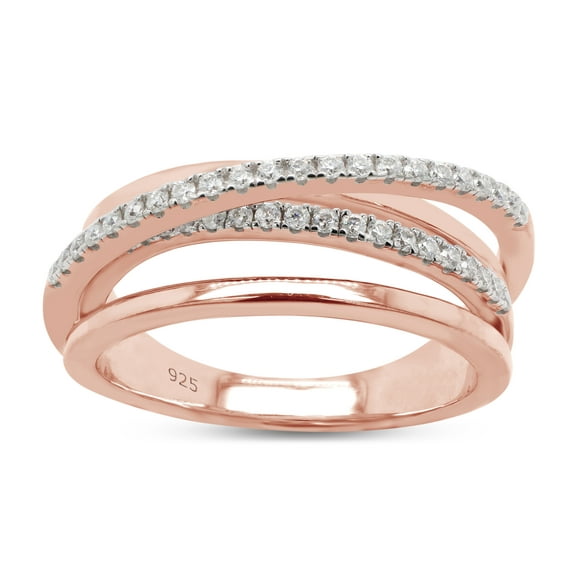 AFFY 0.25CT Round Moissanite Diamond Crossover Statement Ring for Women 14K Rose Gold over Silver-4