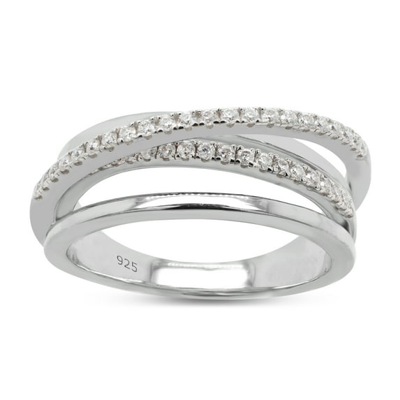 AFFY 0.25CT Round Moissanite Diamond Crossover Statement Ring for Women 14K White Gold over Silver-10