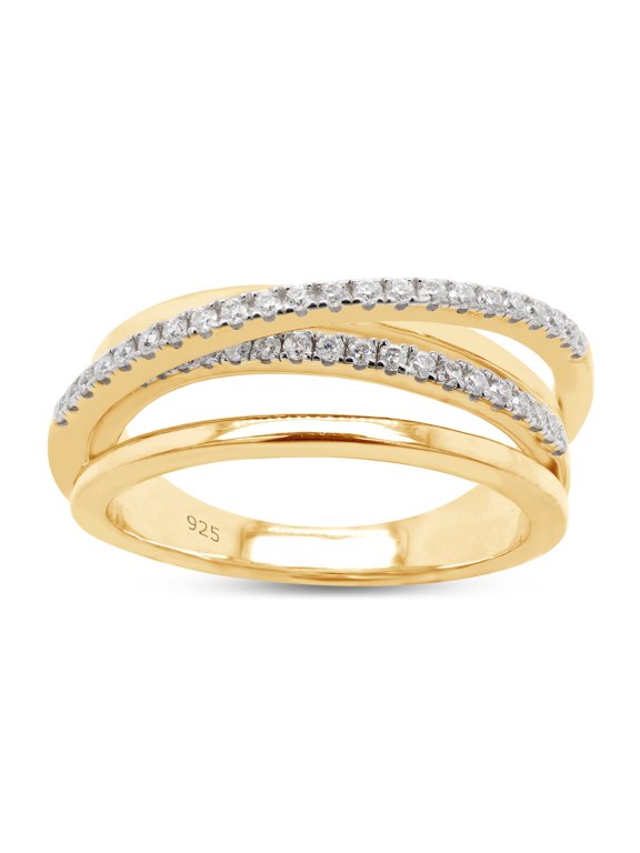 0.25CT Round Moissanite Diamond Crossover Statement Ring for Women 14K Yellow Gold over Silver-10