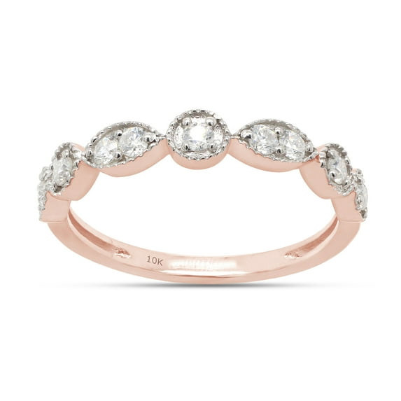 AFFY 0.25 Moissanite Diamond Milgrain Half Eternity Band Ring For Women in 10K Solid Rose Gold-5