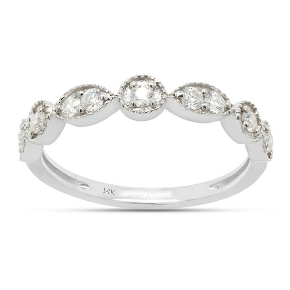 1/4 ct. t.w Round Cut Lab Created Moissanite Diamond Milgrain Half Eternity Stackable Band Ring For Women In 14K Solid White Gold (G-H Color, VVS1 Clarity, 0.25 Cttw)-7.5