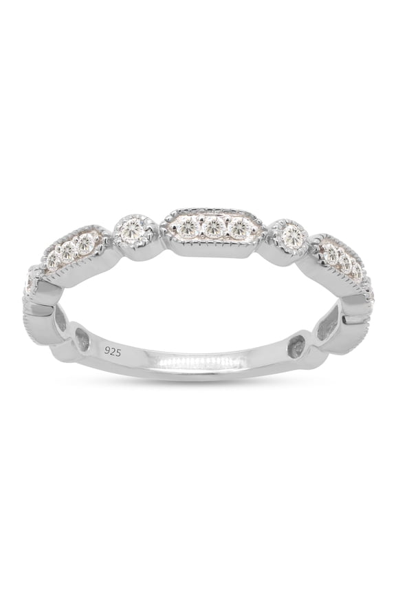 1/4 ct. t.w Round Cut Lab Created Moissanite Diamond Milgrain Half Eternity Stackable Band Ring For Women In 14K White Gold Over Sterling Silver (G-H Color, VVS1 Clarity, 0.25 Cttw)-4