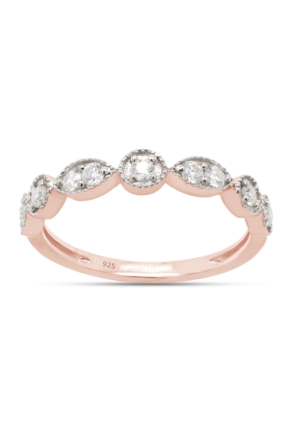1/4 ct. t.w Round Cut Lab Created Moissanite Diamond Milgrain Half Eternity Stackable Band Ring For Women In 14K Rose Gold Over Sterling Silver(G-H Color,VVS1 Clarity,0.25 Cttw)-10