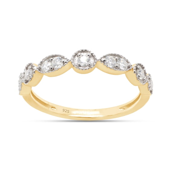 1/4 ct.t.w Round Cut Lab Created Moissanite Diamond Milgrain Half Eternity Stackable Band Ring For Women In 14K Yellow Gold Over Sterling Silver(G-H Color,VVS1 Clarity,0.25 Cttw)5.5