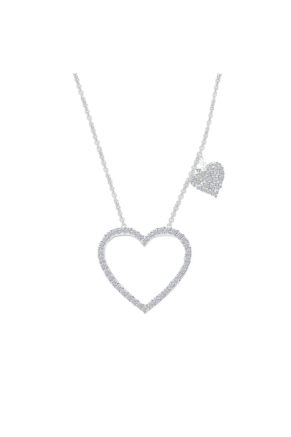 1/4 cttw Moissanite Heart Outline with Heart Dangle Station Necklace for Women D Color VVS1 Lab Created Diamond 18k White Gold Plated Sterling Silver