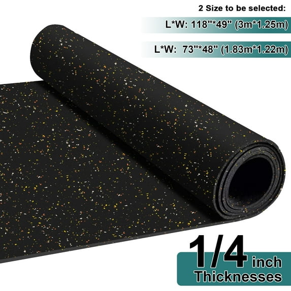 1/4 in Thick Rubber Gym Flooring Roll, Heavy Duty Exercise Equipment Mats Shock Absorption Sound Insulation Ideal for Gym Home Garage Basement 4x6ft