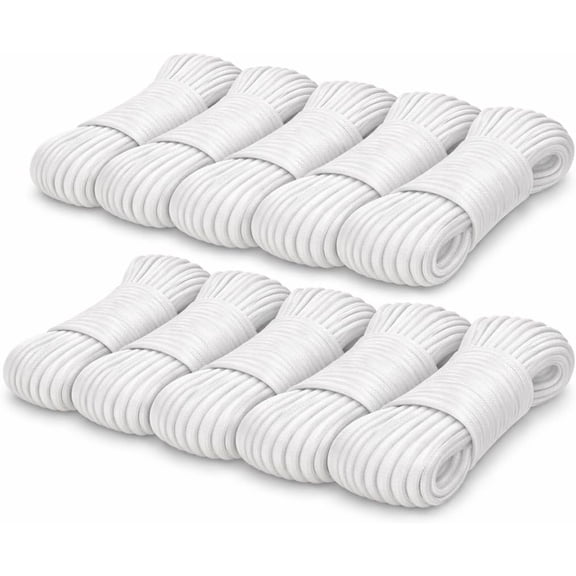 1/4 inch by 80 Feet Nylon Rope I Multipurpose Clothelines Rope, UV Resistant & Excellent Shock Absorption I Ideal Use for Camping, Clothesline & Marine (10-Pack)