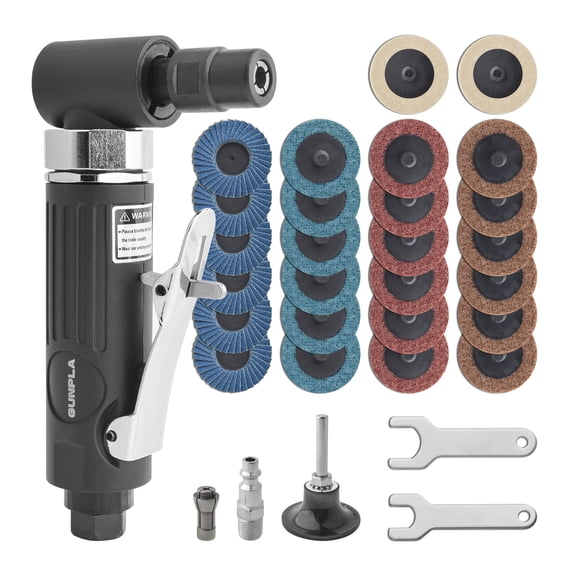 1/4 inch Angle Air Die Grinder with Grinding Discs, 90 Degree Heavy Duty 20,000 RPM Roll Lock Sanding Discs for Grinding, Deburring, Engraving, Rust Removal, Engraving and Polishing, 26 pcs