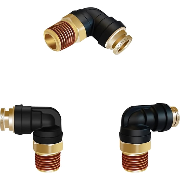 1/4 inch DOT Air Hose Fittings 90 Union Elbow, 3 count 1/4" Tube OD x 1/4" NPT Thread Quick Connect Hose Fittings PTC/PTCR & Brass for Industry Air System