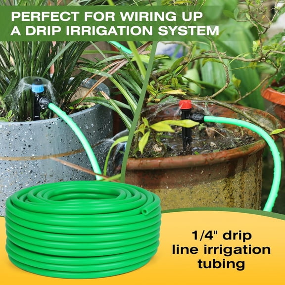 1/4 inch Drip Irrigation Tubing 300ft Green Blank Distribution Hose Perfect for  Garden Irrigation Hose System, Hydroponics, Misting Tubing (300FT)
