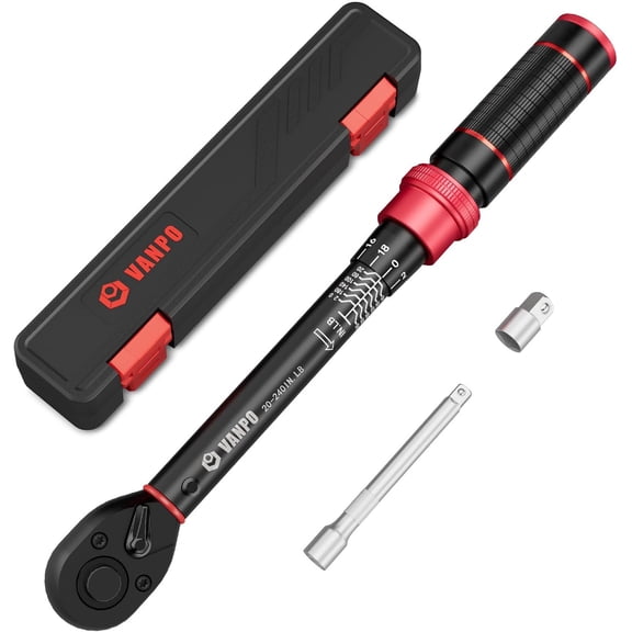 1/4-inch Drive Click Torque , 20-240 in. lb/2.3-27.1 Nm, Inch Pound Torque Set with 1/4" to 3/8" Adapter, 10cm Extension Bar, Small Bike Torque for MTB, Bicycle Maintenance