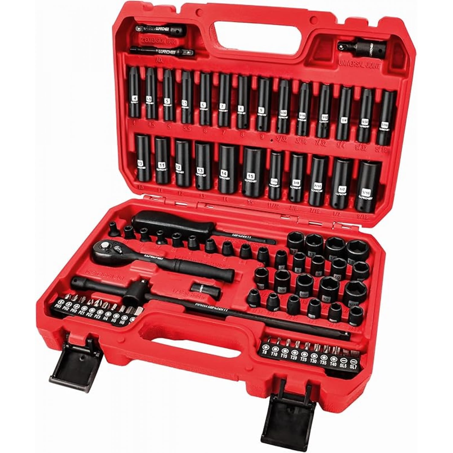 1/4 inch Drive Impact Socket Set 83 Piece,Standard SAE(5/32-9/16 inch) Metric Size(4-15mm),72T Ratchet Wrench Handle,CR-V Mechanics Tool Set with Adapter,Screwdriver Bits for Automotive Repair
