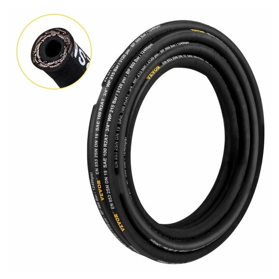1/4 inch Hydraulic Hose 100 ft, 5800 PSI Rubber Hose with Steel Wire Braid, Flexible Hydraulic Oil Hose for Construction Agriculture Machinery