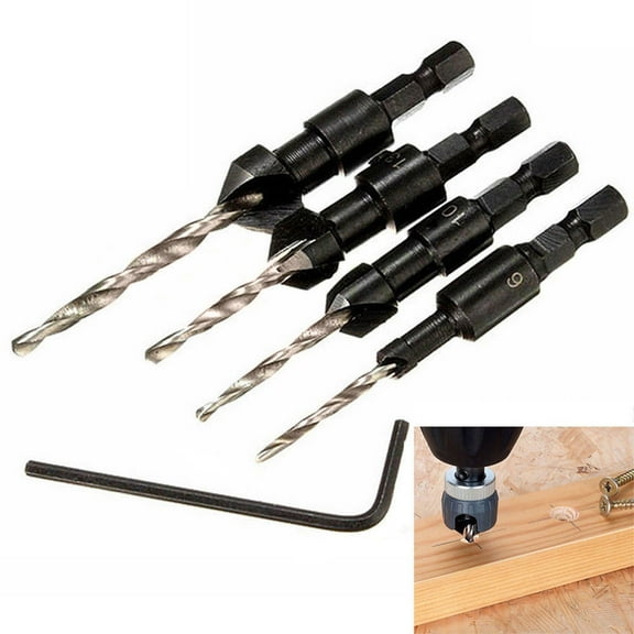 1/4 inch Quick Change Hex Shank Countersink Drill Bit with Wrench 4pcs