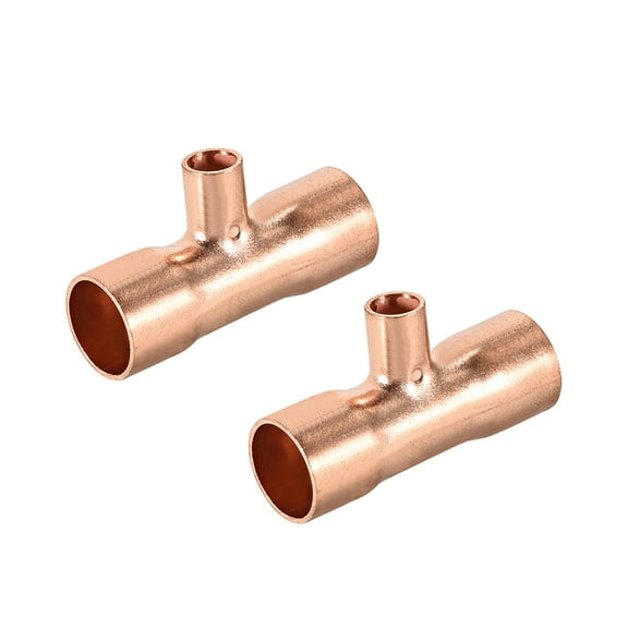 1/4-inch x 3/8-inch Copper Reducing Tee Copper Pressure Pipe Fitting for Plumbing Supply and Refrigeration 2pcs