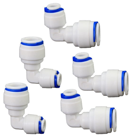1/4" to 3/8" FPT Quick Bend Push-In Fitting, Plastic Elbow Connector for RO Reverse Osmosis Water Filtration System, 5 PCS