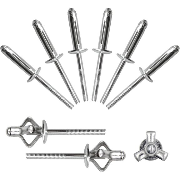1/4" x 1" Tri-Fold Rivets Assortment - 30Pcs,Silver Tri-fold Exploding Pop Rivets Solid Aluminum Tri Grip Rivets Bulb Style Rivets for Kayak Marine Boat